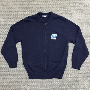 Vintage USPS Jacket Cardigan Size Large Made In USA Zip Up Embroidered Knit